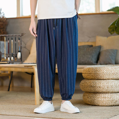 Buddha Stones Summer Casual Drawstring Striped Men's Harem Pants With Pockets
