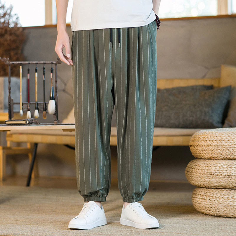 Buddha Stones Summer Casual Drawstring Striped Men's Harem Pants With Pockets