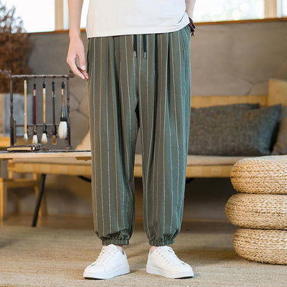 Buddha Stones Summer Casual Drawstring Striped Men's Harem Pants With Pockets