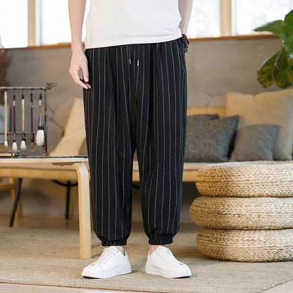 Buddha Stones Summer Casual Drawstring Striped Men's Harem Pants With Pockets