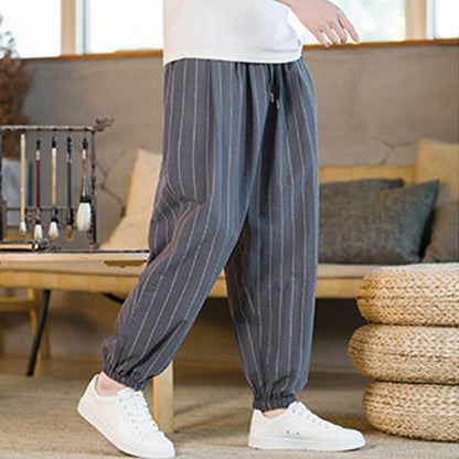 Buddha Stones Summer Casual Drawstring Striped Men's Harem Pants With Pockets