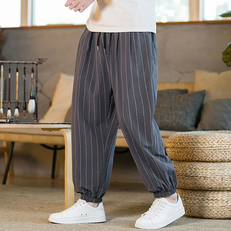 Buddha Stones Summer Casual Drawstring Striped Men's Harem Pants With Pockets