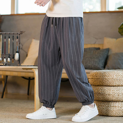 Buddha Stones Summer Casual Drawstring Striped Men's Harem Pants With Pockets