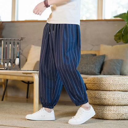 Buddha Stones Summer Casual Drawstring Striped Men's Harem Pants With Pockets