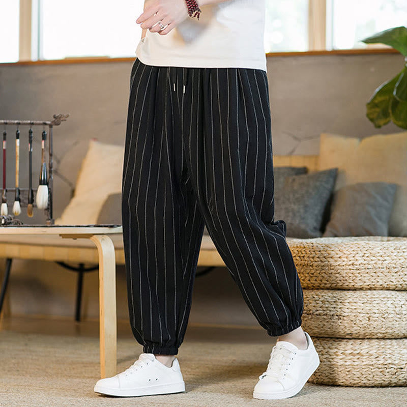 Buddha Stones Summer Casual Drawstring Striped Men's Harem Pants With Pockets