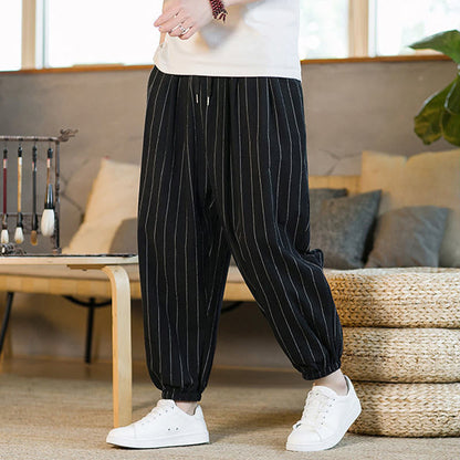 Buddha Stones Summer Casual Drawstring Striped Men's Harem Pants With Pockets