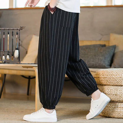 Buddha Stones Summer Casual Drawstring Striped Men's Harem Pants With Pockets