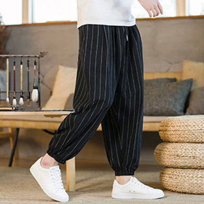 Buddha Stones Summer Casual Drawstring Striped Men's Harem Pants With Pockets