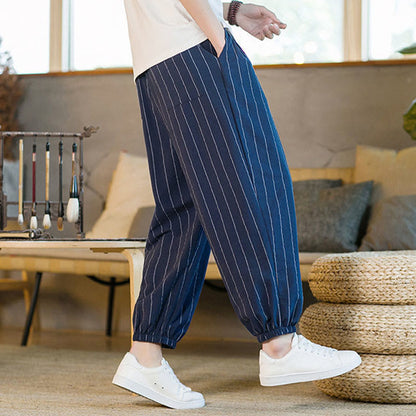 Buddha Stones Summer Casual Drawstring Striped Men's Harem Pants With Pockets
