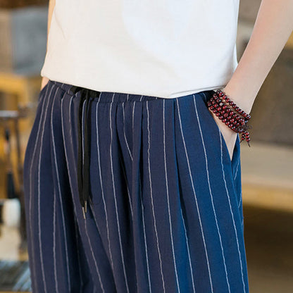 Buddha Stones Summer Casual Drawstring Striped Men's Harem Pants With Pockets