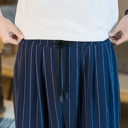 Buddha Stones Summer Casual Drawstring Striped Men's Harem Pants With Pockets