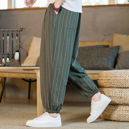 Buddha Stones Summer Casual Drawstring Striped Men's Harem Pants With Pockets