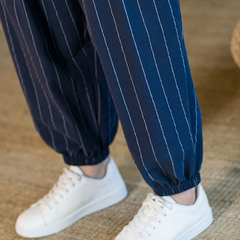 Buddha Stones Summer Casual Drawstring Striped Men's Harem Pants With Pockets