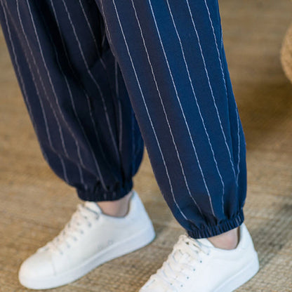 Buddha Stones Summer Casual Drawstring Striped Men's Harem Pants With Pockets
