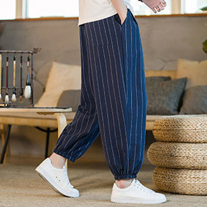 Buddha Stones Summer Casual Drawstring Striped Men's Harem Pants With Pockets