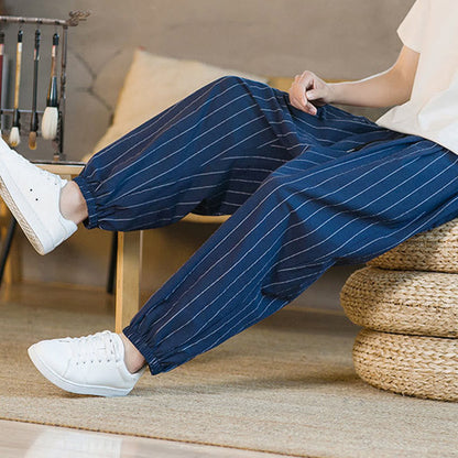 Buddha Stones Summer Casual Drawstring Striped Men's Harem Pants With Pockets