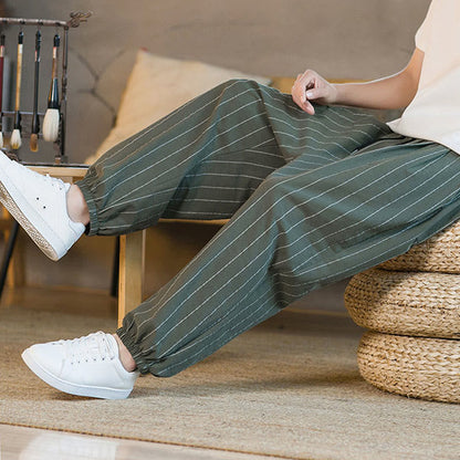 Buddha Stones Summer Casual Drawstring Striped Men's Harem Pants With Pockets