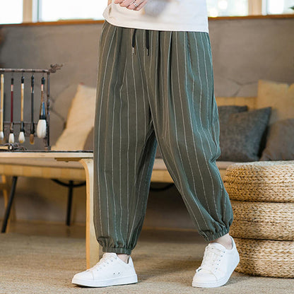 Buddha Stones Summer Casual Drawstring Striped Men's Harem Pants With Pockets