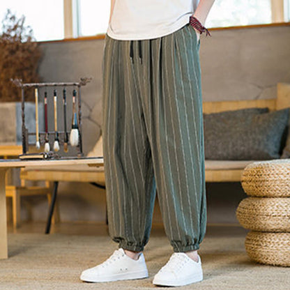 Buddha Stones Summer Casual Drawstring Striped Men's Harem Pants With Pockets