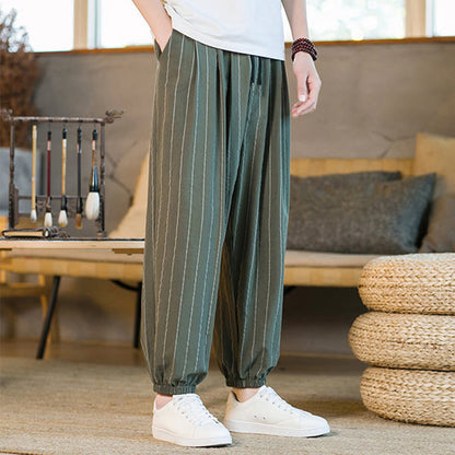 Buddha Stones Summer Casual Drawstring Striped Men's Harem Pants With Pockets