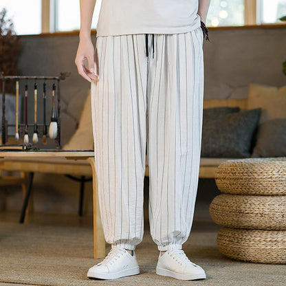 Buddha Stones Summer Casual Drawstring Striped Men's Harem Pants With Pockets