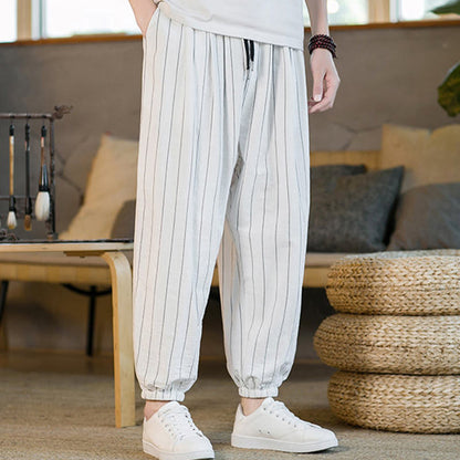Buddha Stones Summer Casual Drawstring Striped Men's Harem Pants With Pockets