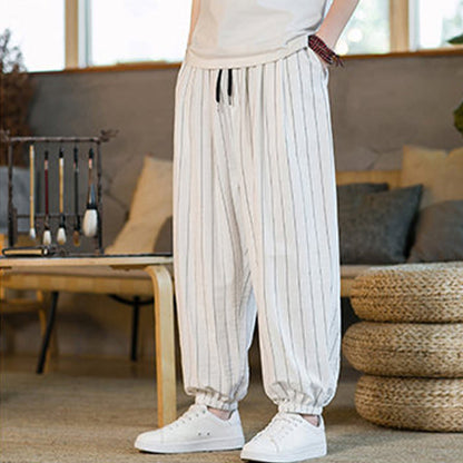 Buddha Stones Summer Casual Drawstring Striped Men's Harem Pants With Pockets