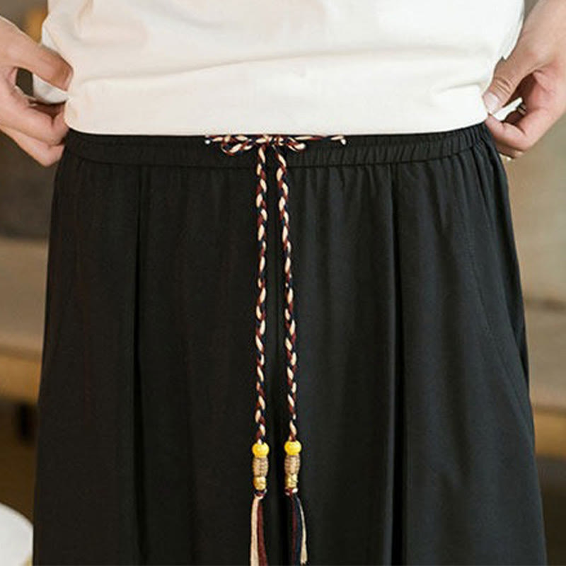 Buddha Stones Summer Casual Vintage Drawstring Solid Ankle Length Pants Men's Harem Pants With Pockets