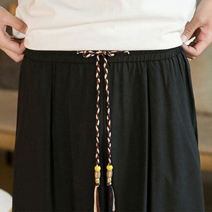 Buddha Stones Summer Casual Vintage Drawstring Solid Ankle Length Pants Men's Harem Pants With Pockets
