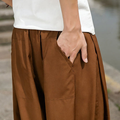 Buddha Stones Summer Casual Drawstring Chinese Character Carefree Embroidery Ankle Pants Men's Harem Pants With Pockets