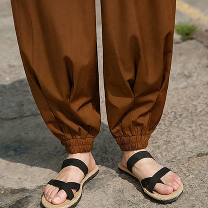 Buddha Stones Summer Casual Drawstring Chinese Character Carefree Embroidery Ankle Pants Men's Harem Pants With Pockets