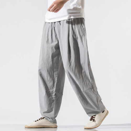 Buddha Stones Summer Casual Minimalist Drawstring Elastic Waist Solid Long Pants Men's Harem Pants With Pockets