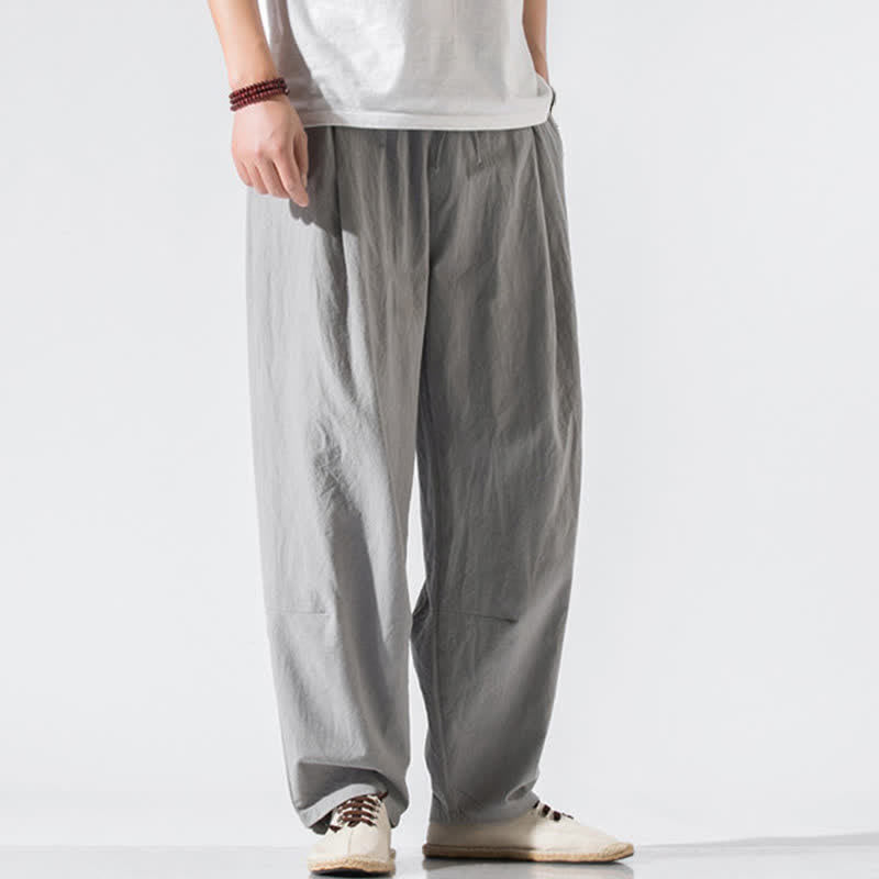 Buddha Stones Summer Casual Minimalist Drawstring Elastic Waist Solid Long Pants Men's Harem Pants With Pockets