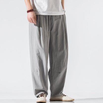 Buddha Stones Summer Casual Minimalist Drawstring Elastic Waist Solid Long Pants Men's Harem Pants With Pockets