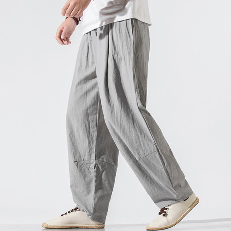 Buddha Stones Summer Casual Minimalist Drawstring Elastic Waist Solid Long Pants Men's Harem Pants With Pockets