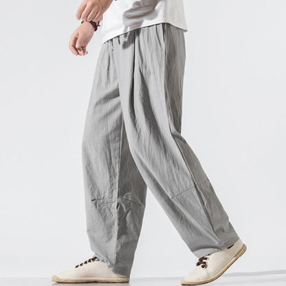 Buddha Stones Summer Casual Minimalist Drawstring Elastic Waist Solid Long Pants Men's Harem Pants With Pockets