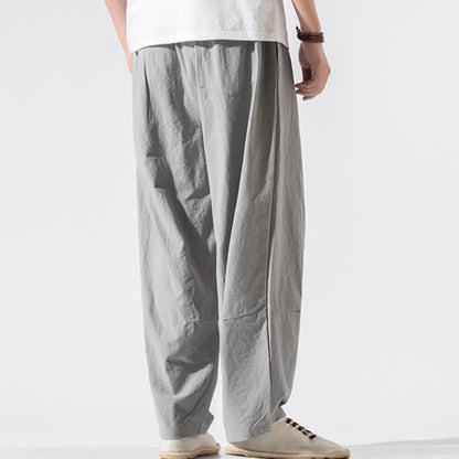 Buddha Stones Summer Casual Minimalist Drawstring Elastic Waist Solid Long Pants Men's Harem Pants With Pockets