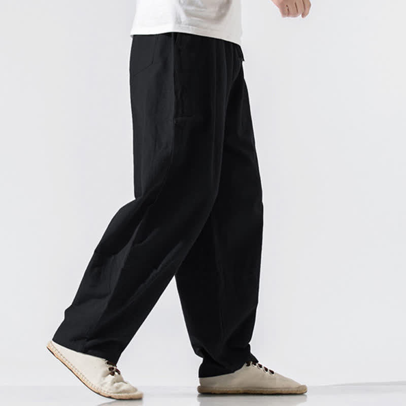 Buddha Stones Summer Casual Minimalist Drawstring Elastic Waist Solid Long Pants Men's Harem Pants With Pockets
