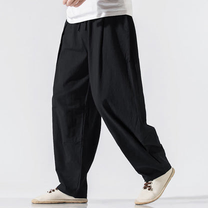 Buddha Stones Summer Casual Minimalist Drawstring Elastic Waist Solid Long Pants Men's Harem Pants With Pockets