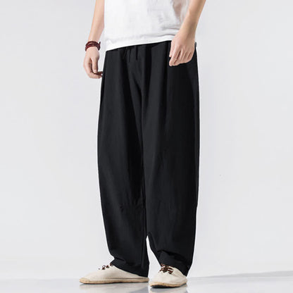 Buddha Stones Summer Casual Minimalist Drawstring Elastic Waist Solid Long Pants Men's Harem Pants With Pockets