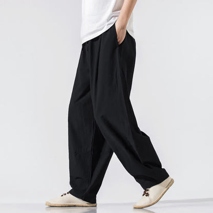 Buddha Stones Summer Casual Minimalist Drawstring Elastic Waist Solid Long Pants Men's Harem Pants With Pockets