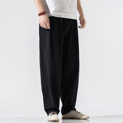 Buddha Stones Summer Casual Minimalist Drawstring Elastic Waist Solid Long Pants Men's Harem Pants With Pockets