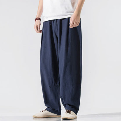 Buddha Stones Summer Casual Minimalist Drawstring Elastic Waist Solid Long Pants Men's Harem Pants With Pockets