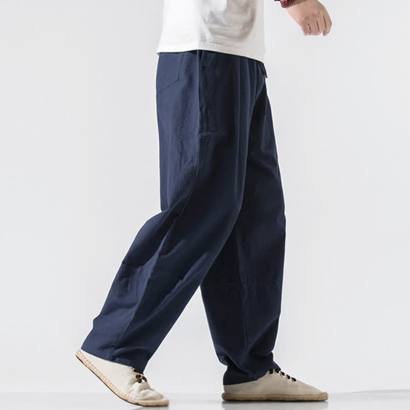 Buddha Stones Summer Casual Minimalist Drawstring Elastic Waist Solid Long Pants Men's Harem Pants With Pockets
