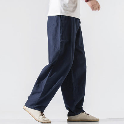 Buddha Stones Summer Casual Minimalist Drawstring Elastic Waist Solid Long Pants Men's Harem Pants With Pockets