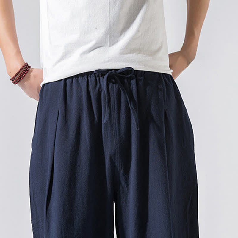 Buddha Stones Summer Casual Minimalist Drawstring Elastic Waist Solid Long Pants Men's Harem Pants With Pockets