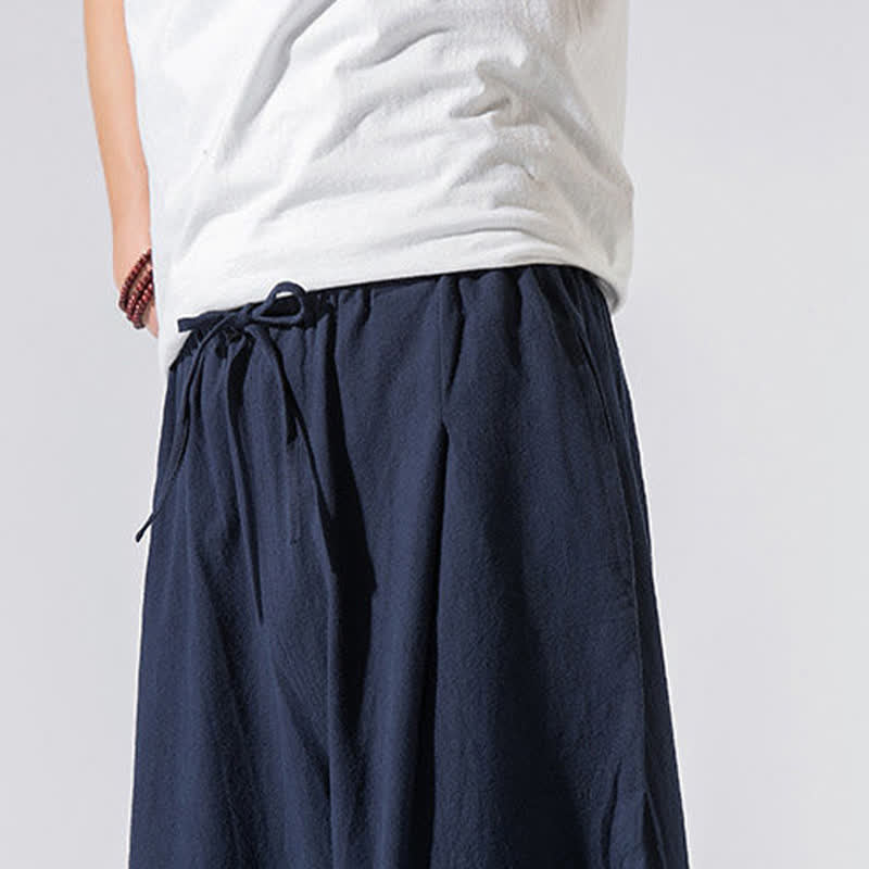 Buddha Stones Summer Casual Minimalist Drawstring Elastic Waist Solid Long Pants Men's Harem Pants With Pockets