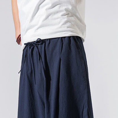 Buddha Stones Summer Casual Minimalist Drawstring Elastic Waist Solid Long Pants Men's Harem Pants With Pockets