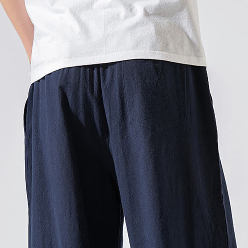 Buddha Stones Summer Casual Minimalist Drawstring Elastic Waist Solid Long Pants Men's Harem Pants With Pockets