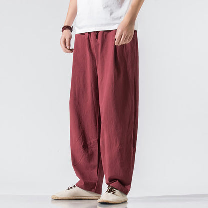 Buddha Stones Summer Casual Minimalist Drawstring Elastic Waist Solid Long Pants Men's Harem Pants With Pockets